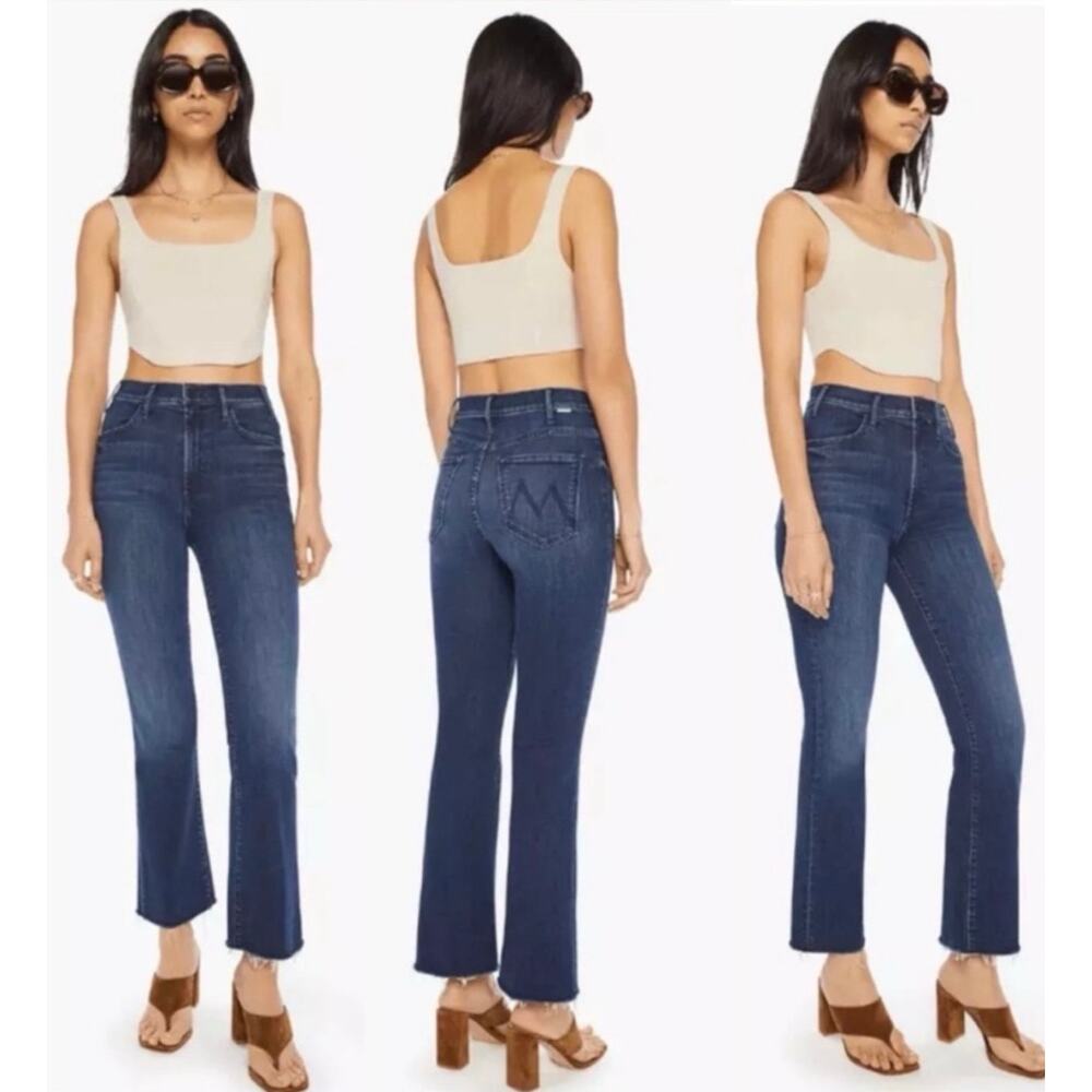 MOTHER The Hustler Ankle Fray Flare High Rise Stretch Denim Mint Condition - 28